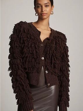 By Anthropologie Loopy Fringe Cardigan Sweater